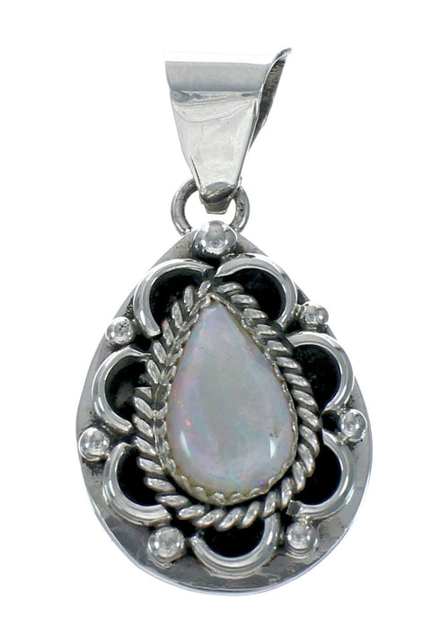 Navajo Authentic Sterling Silver Opal Pendant Chain Necklace X11173